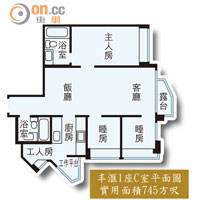 丰滙1座C室平面圖<br>實用面積745方呎