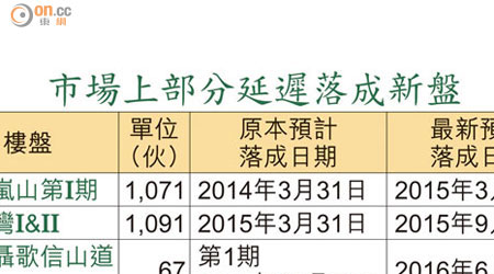 市場上部分延遲落成新盤