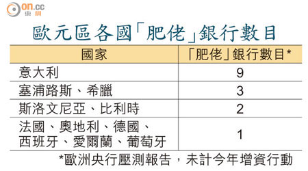 歐元區各國「肥佬」銀行數目