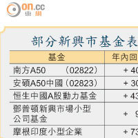 部分新興市基金表現