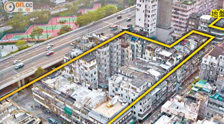 深水埗海壇街、桂林街及北河街重建項目（框線示），市建局決定與長實合作發展。