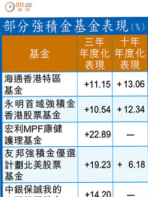 部分強積金基金表現（%）