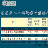 居屋第二市場最癲呎價排行榜