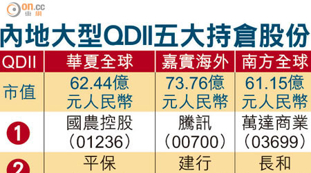 內地大型QDII五大持倉股份