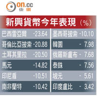 新興貨幣今年表現（%）