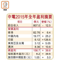 中電2015年全年盈利摘要