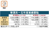 華潤系一五年度業績要點