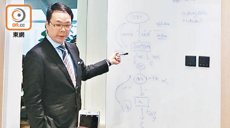 新城發展副總裁陳偉健昨日「老師上身」，向記者解釋公司財政情況。