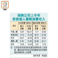 保險公司上半年新做個人壽險保費收入