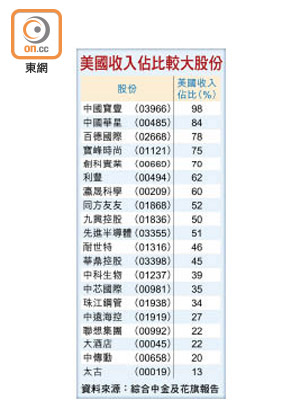 美國收入佔比較大股份