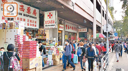 上水龍琛路為藥房集中地，有舖位應課差餉租值按年跌逾一成。