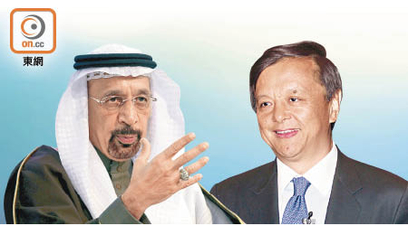 各取所需<br>港交所行政總裁李小加（右）去年秋天曾赴中東，與沙特阿美主席兼沙特石油部長法利赫（左）會面。