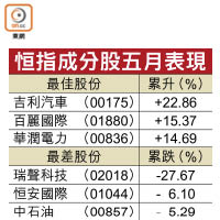 恒指成分股五月表現