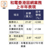 和電香港固網業務上半年表現