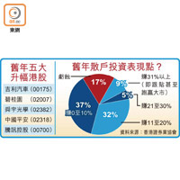 舊年五大升幅港股<br>舊年散戶投資表現點？