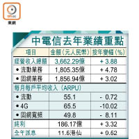 中電信去年業績重點