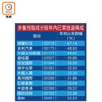 多隻恒指成分股年內已累挫逾兩成