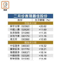 二月份表現最佳股份