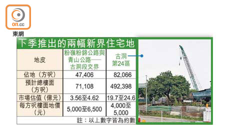 下季推出的兩幅新界住宅地