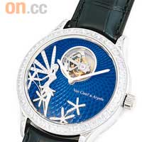 Midnight Caresse d' Eole 18K白金錶盤以彩色琺瑯鑲嵌翩然起舞的Caresse d' Eole仙子圖案。會隨着陀飛輪的轉動而展開雙翼。未定價