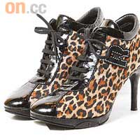 Ruco Line黑色×豹紋綁帶高踭波鞋$2,360（C）