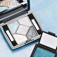 （左至右）Dior深藍淡紫珍珠五色眼妝組合$470（D）Nars銀沙蔚藍色單色眼影$195（E）