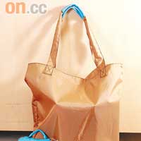 City'super購物袋 $79（d）<br>啡色超大購物袋，摺疊起來卻像個粉藍色方形Clutch Bag，夠晒型。