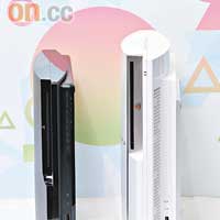 PS3 Slim（左）跟原來PS3在外形上最大的差別，來自機身的高度及厚度，PS3 Slim明顯易擺位得多。