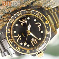黑×金色鋼帶手錶，錶面尺寸達40mm。$3,800（B）
