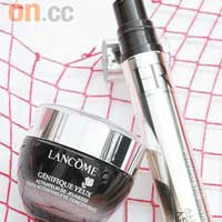 （左）Lancome Genifique嫩肌活顏眼部精華露 $420（F）（右）Helena Rubinstein速效緊緻提升修護眼部凝霜 $980（G）