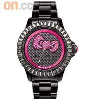 Chouette × Hello Kitty<BR>黑色仿搪瓷膠水晶腕錶 $1,490