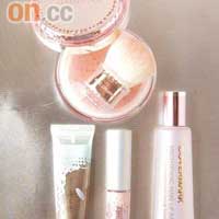 Kanebo Coffret D'or光澤粉紅色IC Blush $210（A）<BR>Shu Uemura限量版紫×啡色閃爍眼影組合 $290（B）<BR>Covermark粉黛娉婷明亮修護底霜 SPF33 PA++ $630（C）