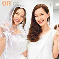 日本藝人Becky（左）點名邀傅嘉莉為其婚紗品牌行騷。