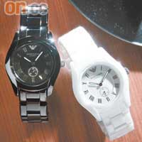 Emporio Armani AR1402 Sub-Second黑白搪瓷腕錶 各$4,000（A）<BR>採用石英機芯、35mm黑色搪瓷錶殼、水晶鏡面、黑色錶盤配搭黑色搪瓷錶鏈，備有30米防水功能。