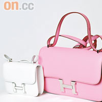Constance手袋今季推出迷你版，顏色亦比以前鮮艷Trendy。粉紅色手袋$61,500、白色迷你小手袋$38,000