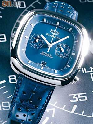 復刻版Silverstone手錶採用賽車色彩的通孔鱷魚皮錶帶，跟足原裝版的設計。$55,000