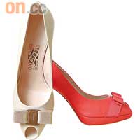 Vara Bow米色及紅色Open Toe高踭鞋 各$4,800