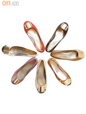 Varina Fun平底鞋備有漆皮、豹紋馬毛及金屬色調選擇。漆皮 $3,300、豹紋馬毛 $4,950、金屬色 $3,600