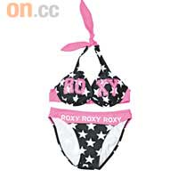 Roxy Beautiful Girls黑色及粉紅色星星圖案泳衣 $620（E）