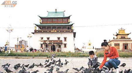 寺前的廣場經常有白鴿聚集，不少旅客都會購買飼料餵飼。