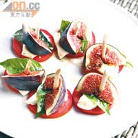 Turkey Figs with Buffalo Mozzarella $98<BR>猶如平日的意式頭盤Caprese，但在番茄、羅勒及水牛芝士外，加上土耳其特產無花果，帶水果甜香，最好襯白酒品嘗。