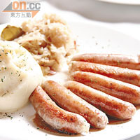 紐倫堡肉腸配薯蓉  $92<br>紐倫堡肉腸是傳統德國食材之一，香口的肉腸配上軟滑的薯蓉，感覺滿足。