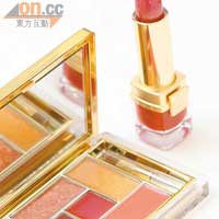 左：Estee Lauder限量Pure Color 5色唇妝彩盒Extravagant $350<br>右：限量Pure Color紅色持久唇膏 $180 