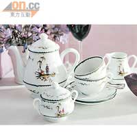 中國山水<BR>Heather and March中式茶具陶瓷套裝，以18世紀的中國山水風景畫為靈感，展現出優雅的氛圍。$10,750/套 （a）