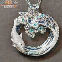 Dolphin海豚白金、鑽石、藍寶石及藍色黃玉頸鏈。