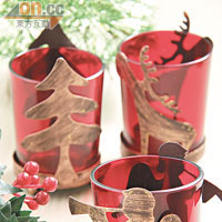 紅色蠟燭杯分別以小天使、聖誕樹及馴鹿作裝飾，非常啱Feel。$10/件（a）