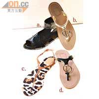 a.蛇皮sandals $6,100<BR>b.綴CD扣sandals $4,100<BR>c.Sandals $4,400<BR>d.綴CD扣sandals $4,100
