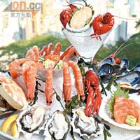 Cafe Deco Two Ocean Seafood Platter $668（2至4人分量）<BR>包括鮑魚、美國Penn Cove生蠔、波士頓藍青口、法國龍蝦仔等冬天時令海鮮，配上4款醬汁，梗有一款合你口味。