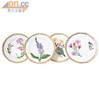 Floral Plate<BR>一套4件，擁有4款不同品種的花卉，象徵春夏秋冬。$49,400/套