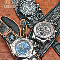 3隻手錶都被換上了不同真皮錶帶，剛陽味不減反增。